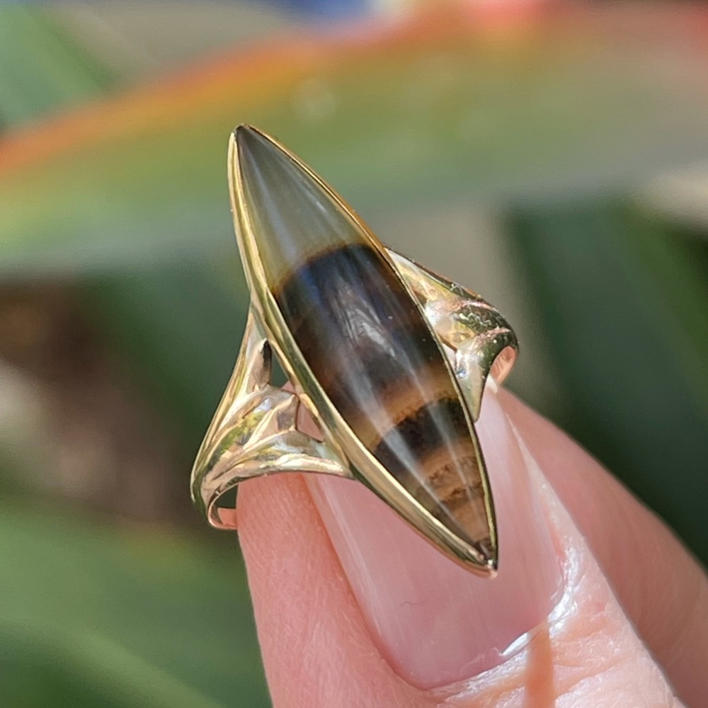 Victorian antique solid 10K rose gold banded agate ring - Picture 6 of 11